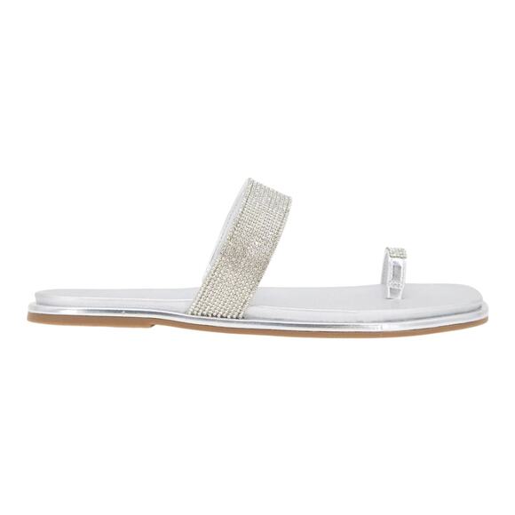 Kenneth Cole Reaction Women's Wilfred Toe Loop Flat Sandals Silver Size 8 1/2 - Picture 2 of 5